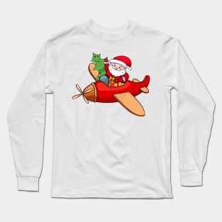 santa claus is flying in an airplane Long Sleeve T-Shirt